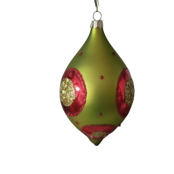 Vintage Glass Teardrop Christmas Ornament Red Green Glitter Finial Drop 6" - Picture 9 of 12